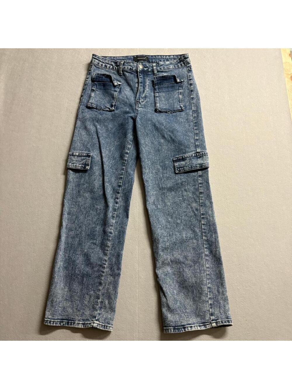 Between Us Cargo Jeans Womens Size 15 Acid Wash Blue Denim Straight Leg Stretch